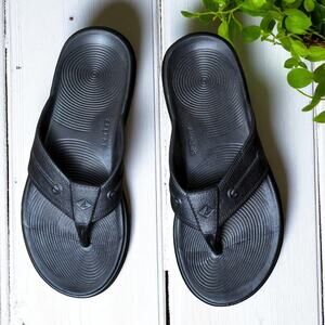 New SPERRY Windward Float Black Rubber Thong Flip Flops Sandals 7